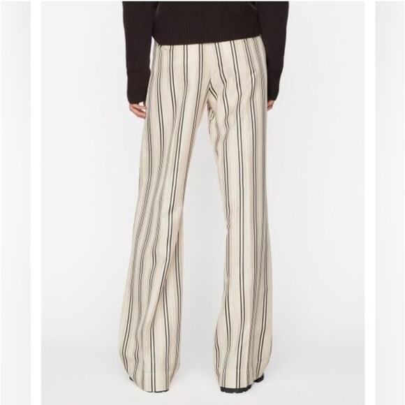 FRAME Silk Safari Pants Size 12 Cream Black Striped Jacquard Wide Leg Career - Picture 4 of 16